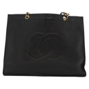 CHANEL COCO Mark Chain Tote Bag Caviar Skin Black CC Auth 117332-13
