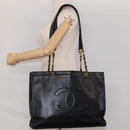CHANEL COCO Mark Chain Tote Bag Caviar Skin Black CC Auth 117332-21