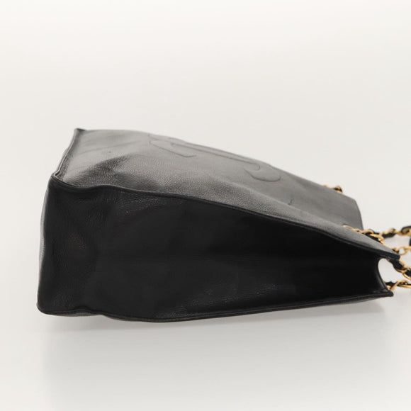 CHANEL COCO Mark Chain Tote Bag Caviar Skin Black CC Auth 117332