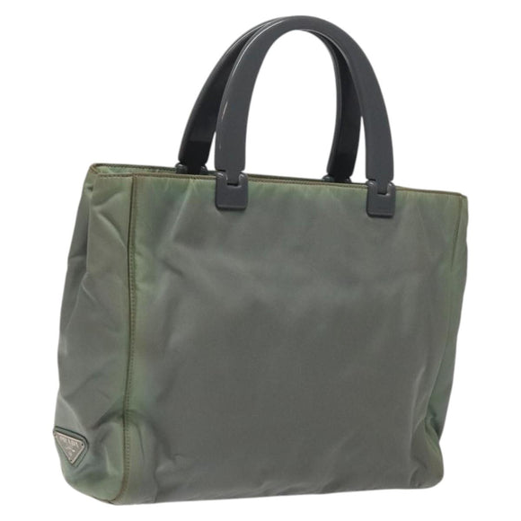 PRADA Hand Bag Nylon Khaki Silver Auth 117333