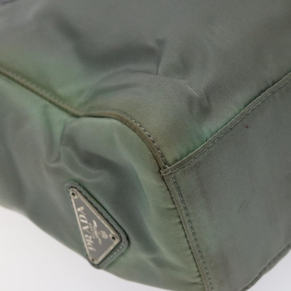 PRADA Hand Bag Nylon Khaki Silver Auth 117333