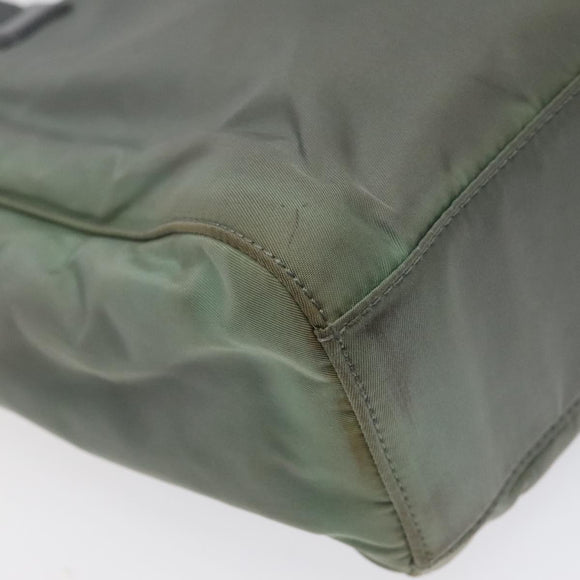 PRADA Hand Bag Nylon Khaki Silver Auth 117333