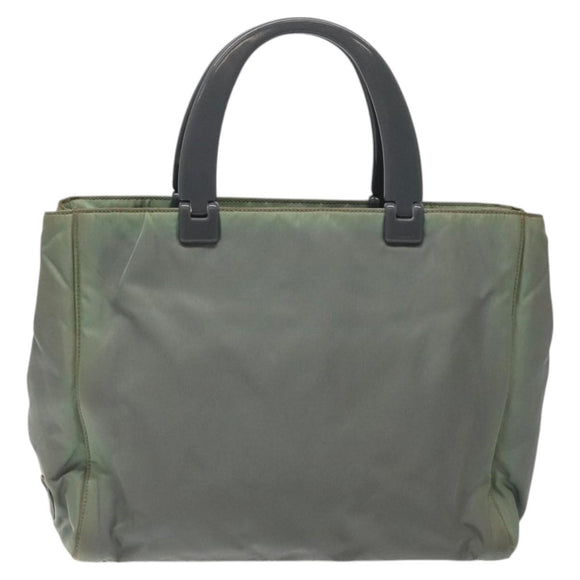 PRADA Hand Bag Nylon Khaki Silver Auth 117333