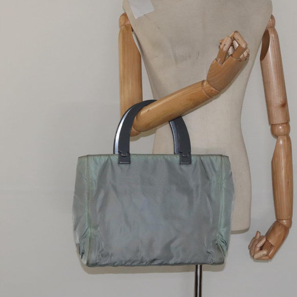 PRADA Hand Bag Nylon Khaki Silver Auth 117333