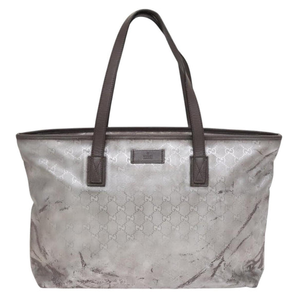 GUCCI GG Implementation Tote Bag Coated Canvas Silver Auth 117334