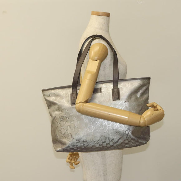 GUCCI GG Implementation Tote Bag Coated Canvas Silver Auth 117334