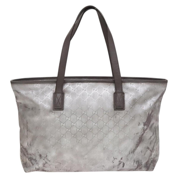 GUCCI GG Implementation Tote Bag Coated Canvas Silver Auth 117334