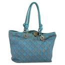 Christian Dior Canage Tote Bag Coated Canvas Blue Silver Auth 117361-1