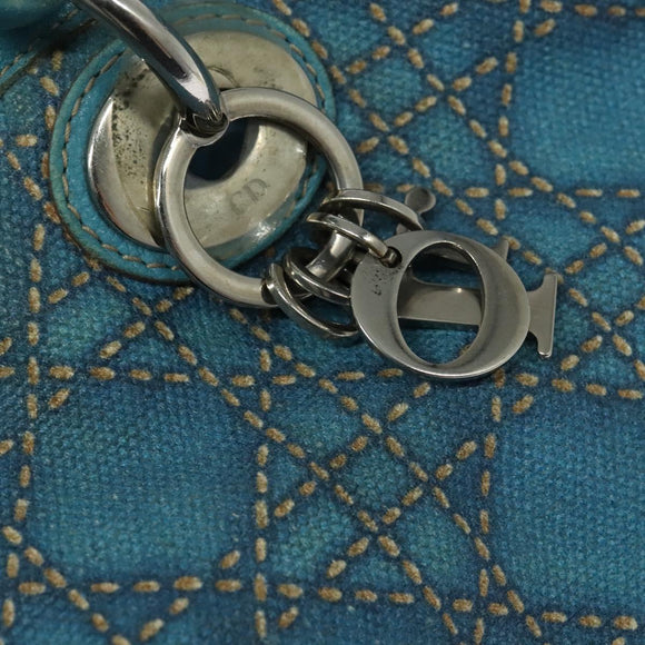 Christian Dior Canage Tote Bag Coated Canvas Blue Silver Auth 117361