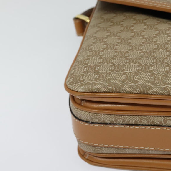 CELINE Macadam Canvas Shoulder Bag Beige Gold Auth 117362