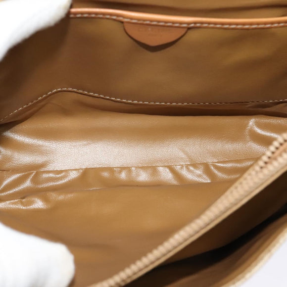 CELINE Macadam Canvas Shoulder Bag Beige Gold Auth 117362