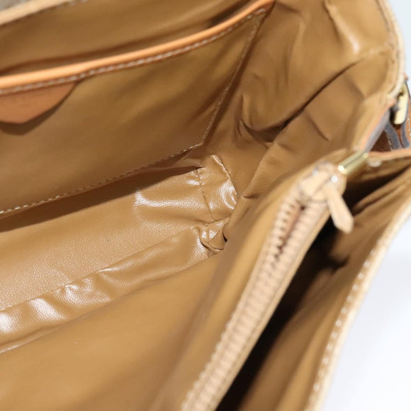 CELINE Macadam Canvas Shoulder Bag Beige Gold Auth 117362