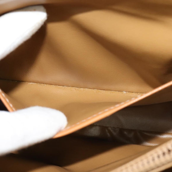 CELINE Macadam Canvas Shoulder Bag Beige Gold Auth 117362