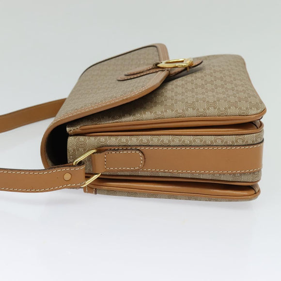 CELINE Macadam Canvas Shoulder Bag Beige Gold Auth 117362