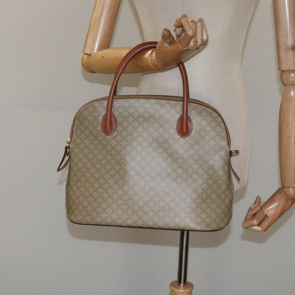 CELINE Macadam Canvas Hand Bag PVC Beige Gold Auth 117394
