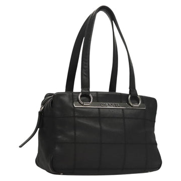 CHANEL Choco Bar line Shoulder Bag Caviar Skin Black CC Auth 117397