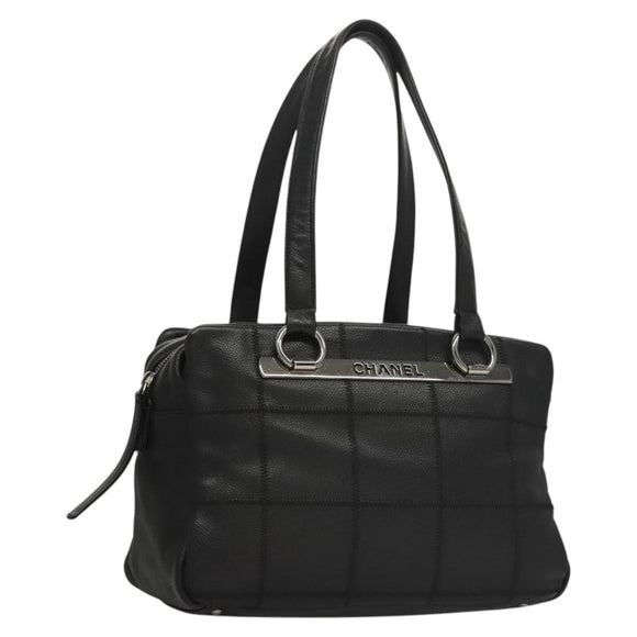 CHANEL Choco Bar line Shoulder Bag Caviar Skin Black CC Auth 117397