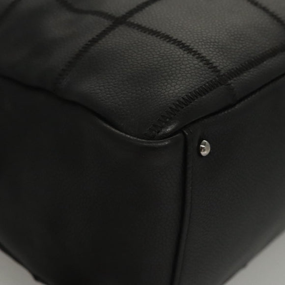 CHANEL Choco Bar line Shoulder Bag Caviar Skin Black CC Auth 117397