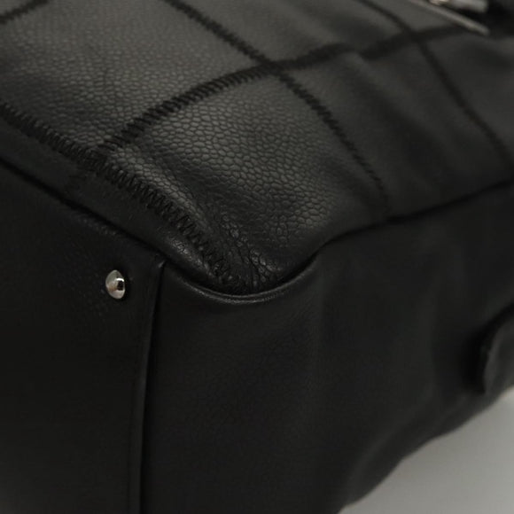 CHANEL Choco Bar line Shoulder Bag Caviar Skin Black CC Auth 117397