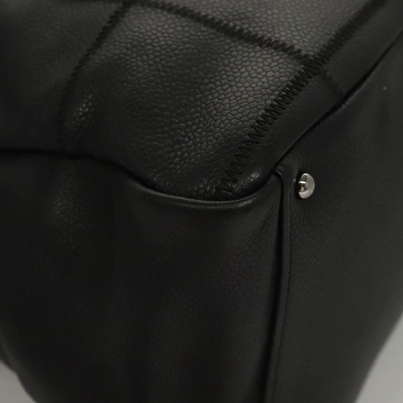 CHANEL Choco Bar line Shoulder Bag Caviar Skin Black CC Auth 117397