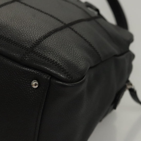 CHANEL Choco Bar line Shoulder Bag Caviar Skin Black CC Auth 117397