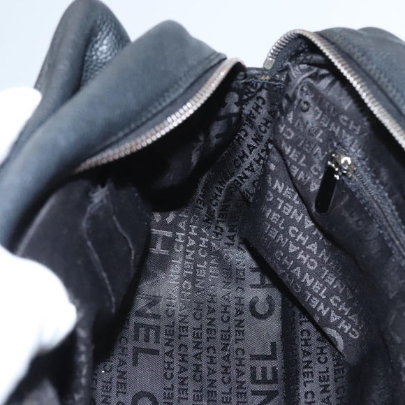 CHANEL Choco Bar line Shoulder Bag Caviar Skin Black CC Auth 117397