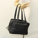 CHANEL Choco Bar line Shoulder Bag Caviar Skin Black CC Auth 117397-24