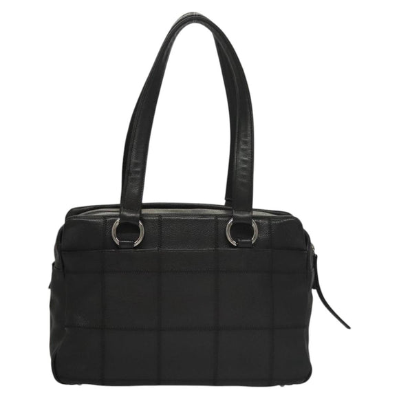 CHANEL Choco Bar line Shoulder Bag Caviar Skin Black CC Auth 117397