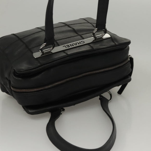 CHANEL Choco Bar line Shoulder Bag Caviar Skin Black CC Auth 117397