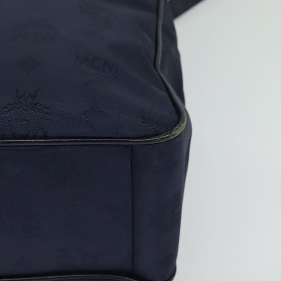 MCM Logogram Vicetos Shoulder Bag Nylon Navy Gold Auth 117398