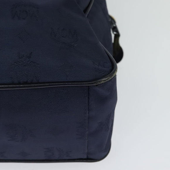 MCM Logogram Vicetos Shoulder Bag Nylon Navy Gold Auth 117398