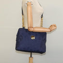 MCM Logogram Vicetos Shoulder Bag Nylon Navy Gold Auth 117398-19
