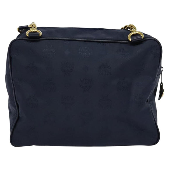 MCM Logogram Vicetos Shoulder Bag Nylon Navy Gold Auth 117398