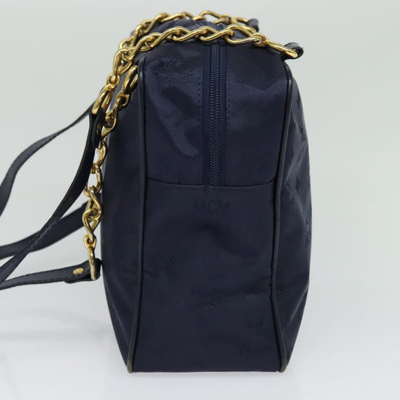 MCM Logogram Vicetos Shoulder Bag Nylon Navy Gold Auth 117398
