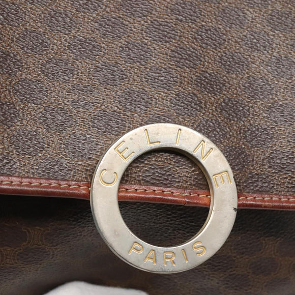 CELINE Macadam Canvas Shoulder Bag PVC Leather Brown Auth 117431