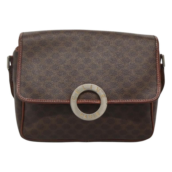 CELINE Macadam Canvas Shoulder Bag PVC Leather Brown Auth 117431