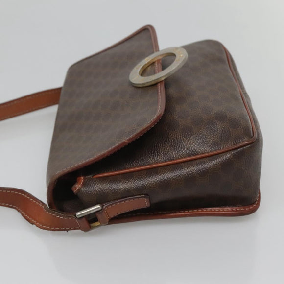 CELINE Macadam Canvas Shoulder Bag PVC Leather Brown Auth 117431
