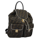 FENDI Zucca Canvas Backpack Brown Black gold Auth 117434-1