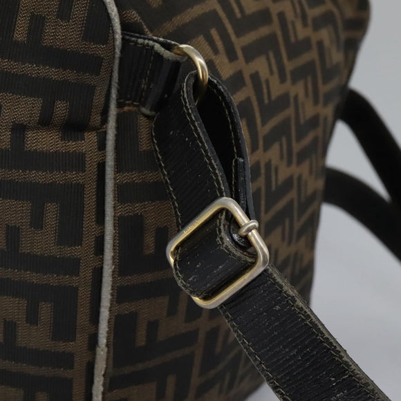 FENDI Zucca Canvas Backpack Brown Black gold Auth 117434