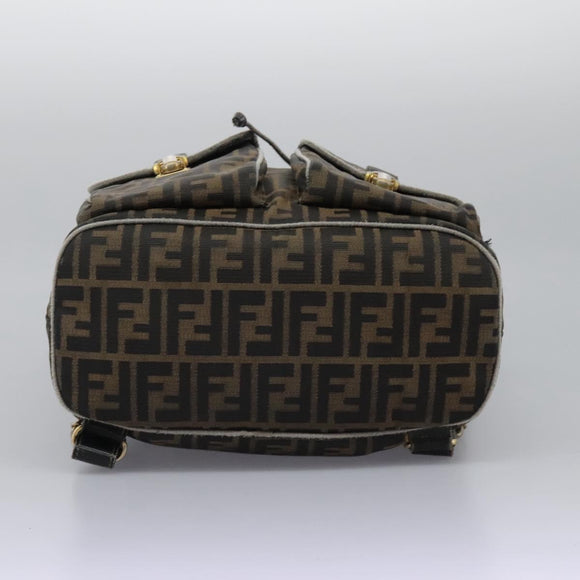 FENDI Zucca Canvas Backpack Brown Black gold Auth 117434