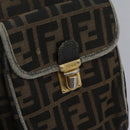 FENDI Zucca Canvas Backpack Brown Black gold Auth 117434-21