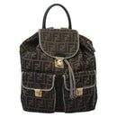 FENDI Zucca Canvas Backpack Brown Black gold Auth 117434-13