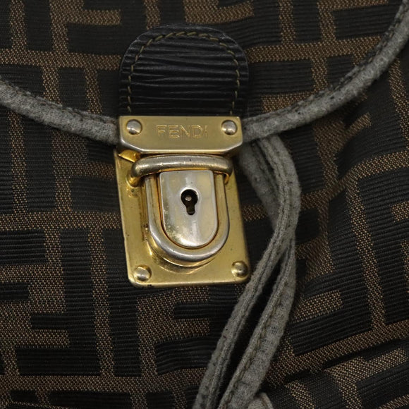 FENDI Zucca Canvas Backpack Brown Black gold Auth 117434
