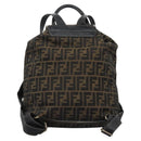 FENDI Zucca Canvas Backpack Brown Black gold Auth 117434-2