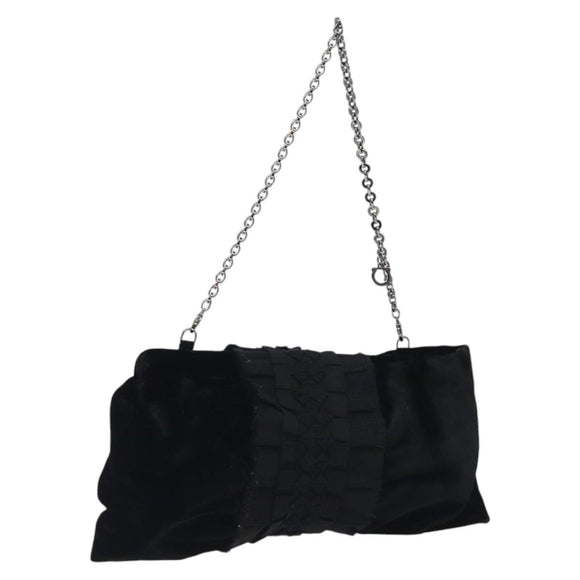 Salvatore Ferragamo Chain Hand Bag Velor Black Silver Auth 117469
