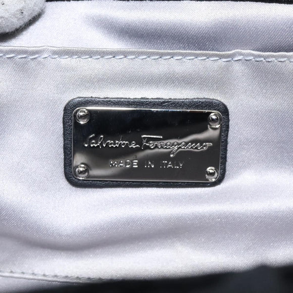 Salvatore Ferragamo Chain Hand Bag Velor Black Silver Auth 117469