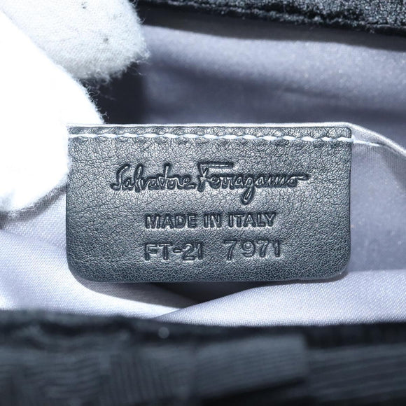 Salvatore Ferragamo Chain Hand Bag Velor Black Silver Auth 117469