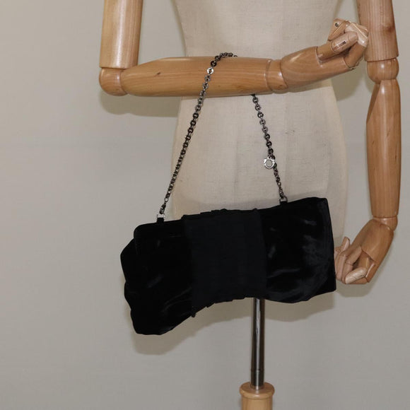 Salvatore Ferragamo Chain Hand Bag Velor Black Silver Auth 117469
