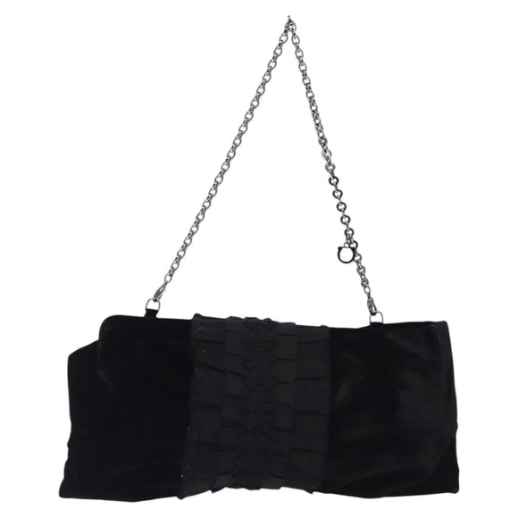 Salvatore Ferragamo Chain Hand Bag Velor Black Silver Auth 117469