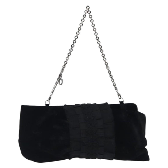 Salvatore Ferragamo Chain Hand Bag Velor Black Silver Auth 117469